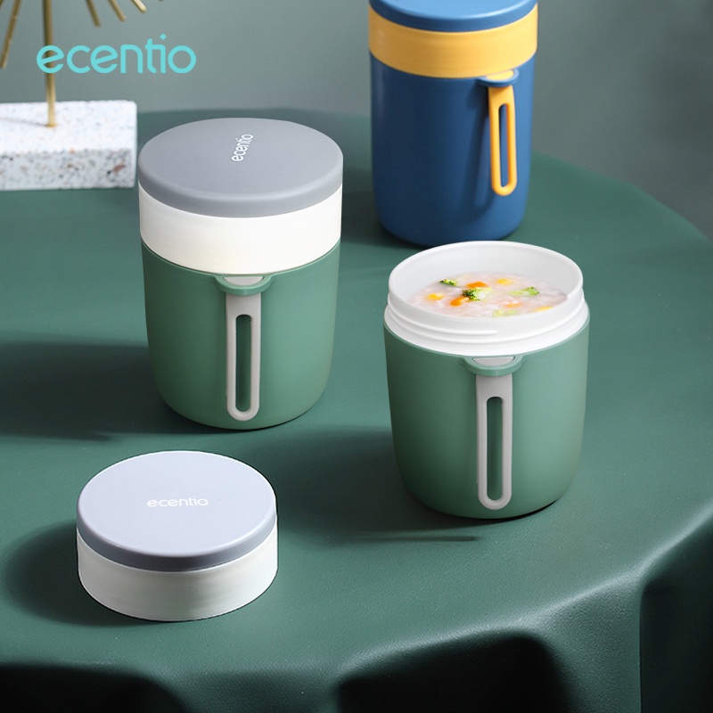 ecentio &amp; FOODI 350ml BPA Free Cangkir Dengan Sendok/450ml termos sup anti tumpah tahan panas Mangkok sup Tempat sup Bekal/PP Cangkir sup Portable soup cup Free Sendok