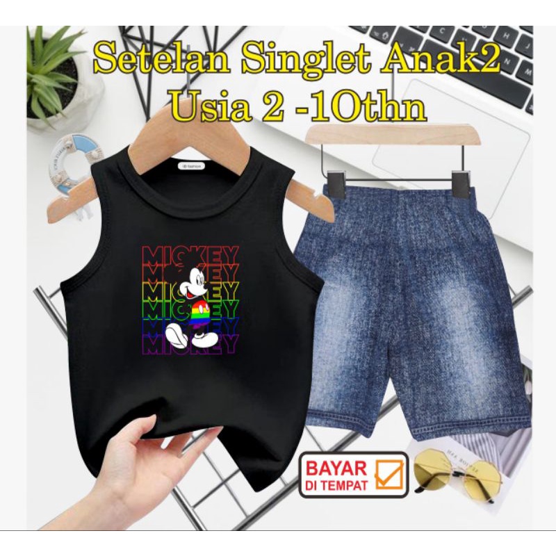 ((IB))SETELAN SINGLET ANAK2 SEMI JEANS/M1CK3Y DIGITAL SABLON