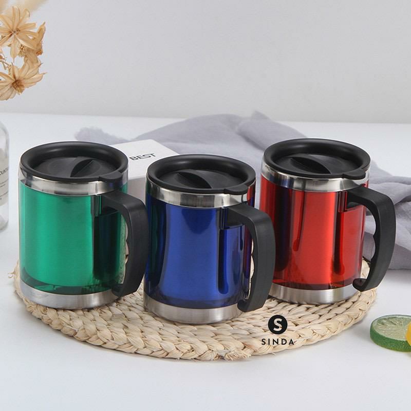 [ Cinicini ] Gelas Mug 350 ml Gelas Mug Travel Stainless  Warna Hijau Merah Biru