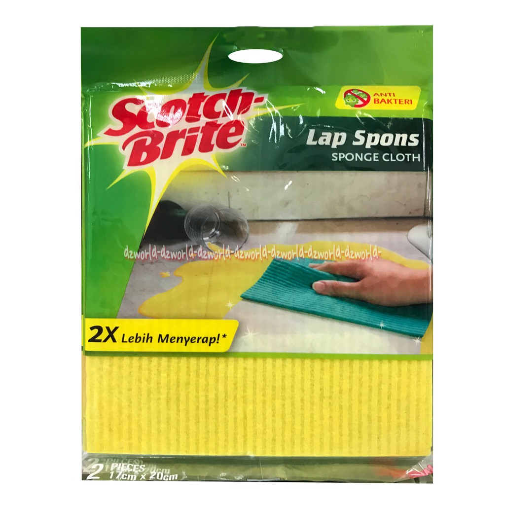 Scotch Brite Lap Spons Sponge Cloth 2X Lebih Menyerap Anti Bakteri Kuning Salur