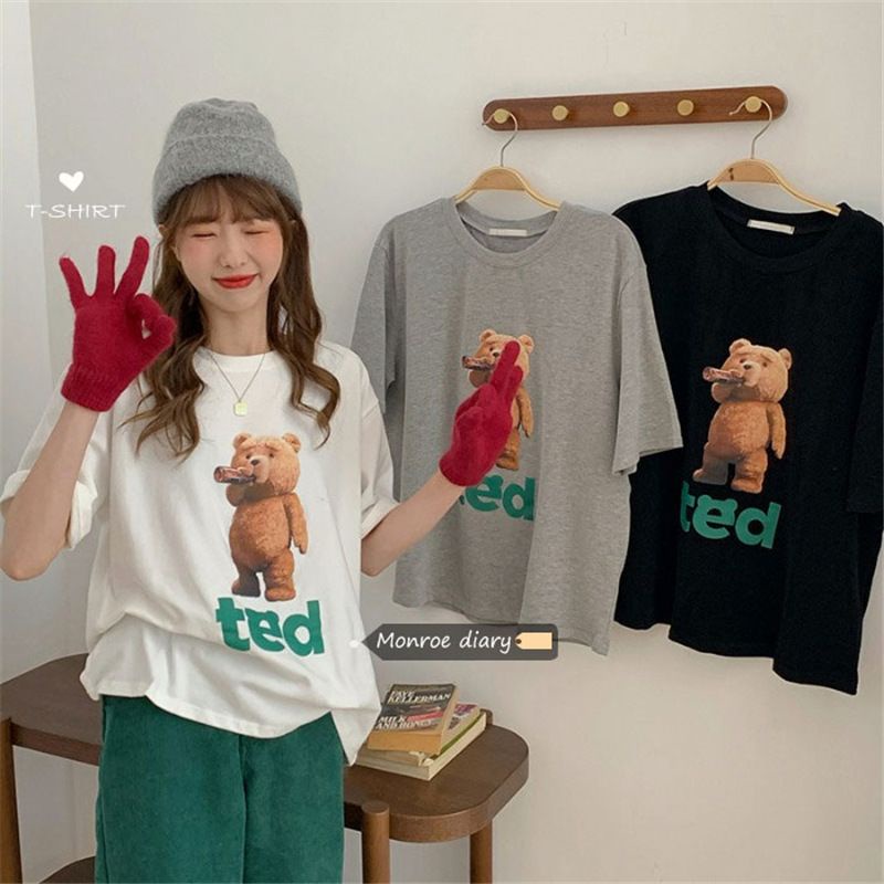 THISTLE - Oversize Tee Tshirt Wanita Model Longgar Motif Bear Ted