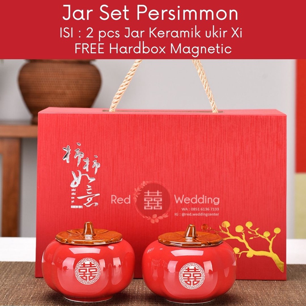 Persimmon Jar Set Wedding Sincia Imlek Wadah Mug Botol Tempat teh bumbu toples Keramik Ukir Shuangxi untuk Teapai FREE HARDBOX MAGNETIC