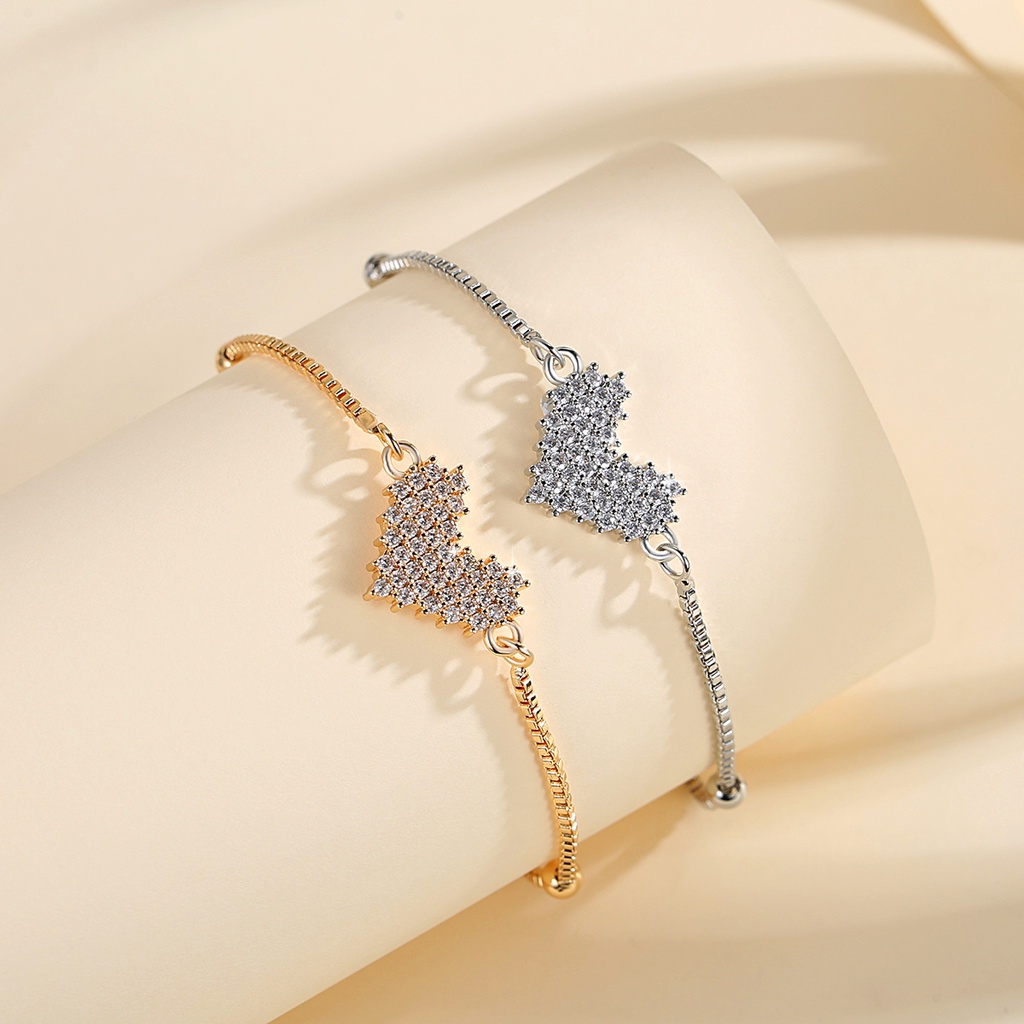 Y550【COD】Gelang Berlian Berlapis Gelang Heart Wanita Titanium Stainless Steel for Wanita