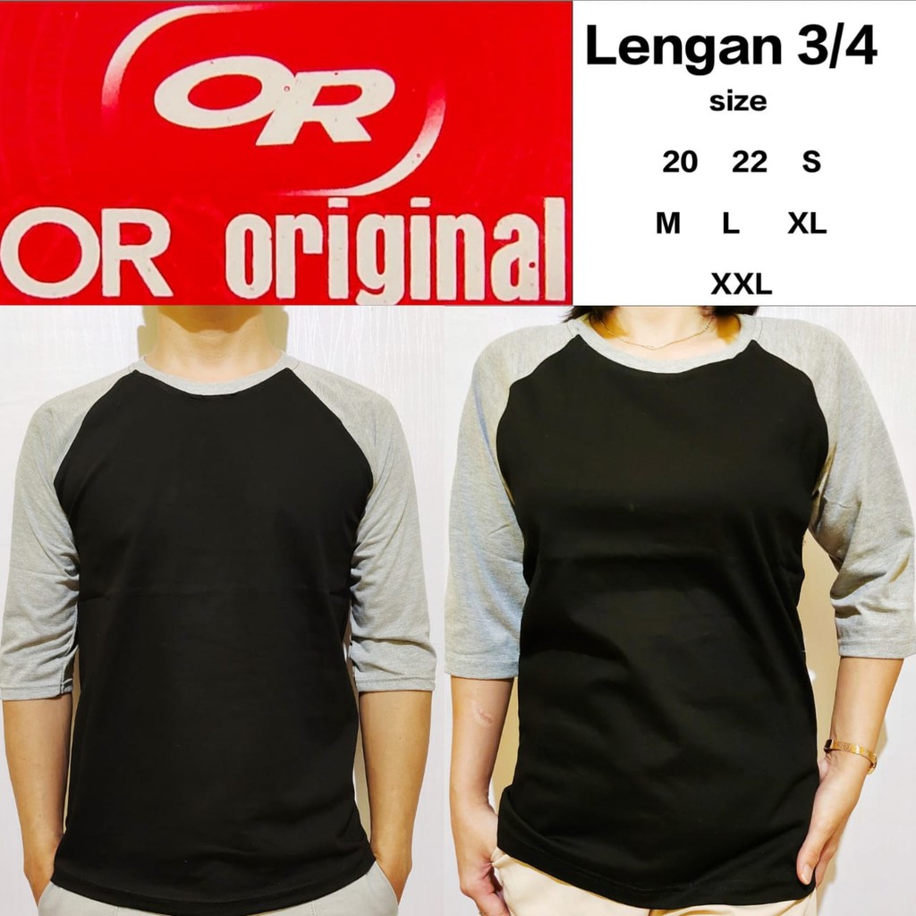 Kaos polos reglan hitam lengan abu misty 3/4 M L XL XXL