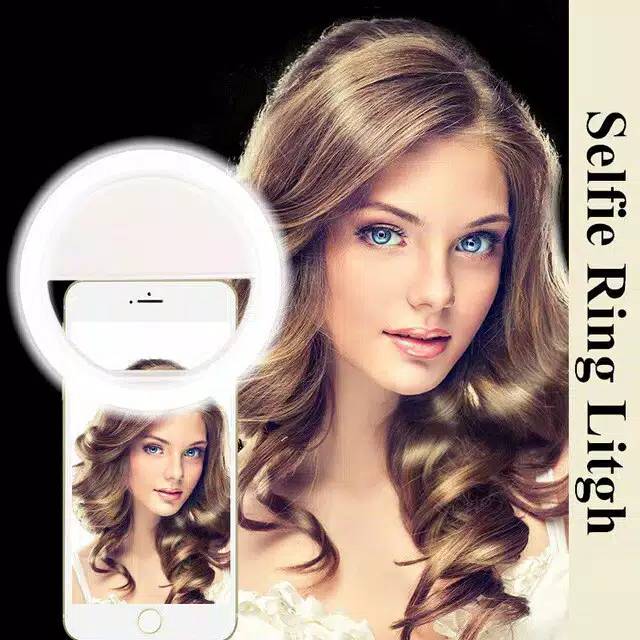 Selfie ring light vlog lampu LED fotografi ringlight handphone hp portable charger atau baterai