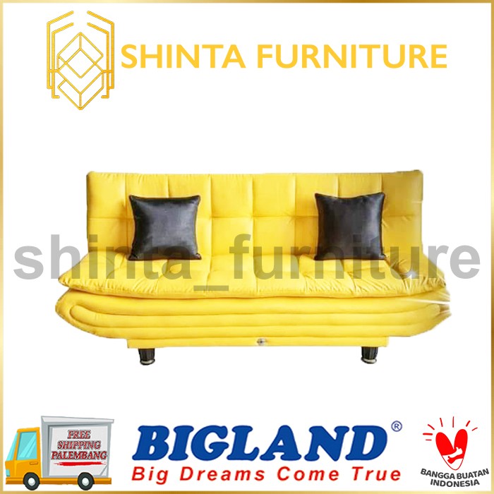 Sofabed Lipat Bigland Kuning / Sofa Bed Spons Campur Kulit Murah