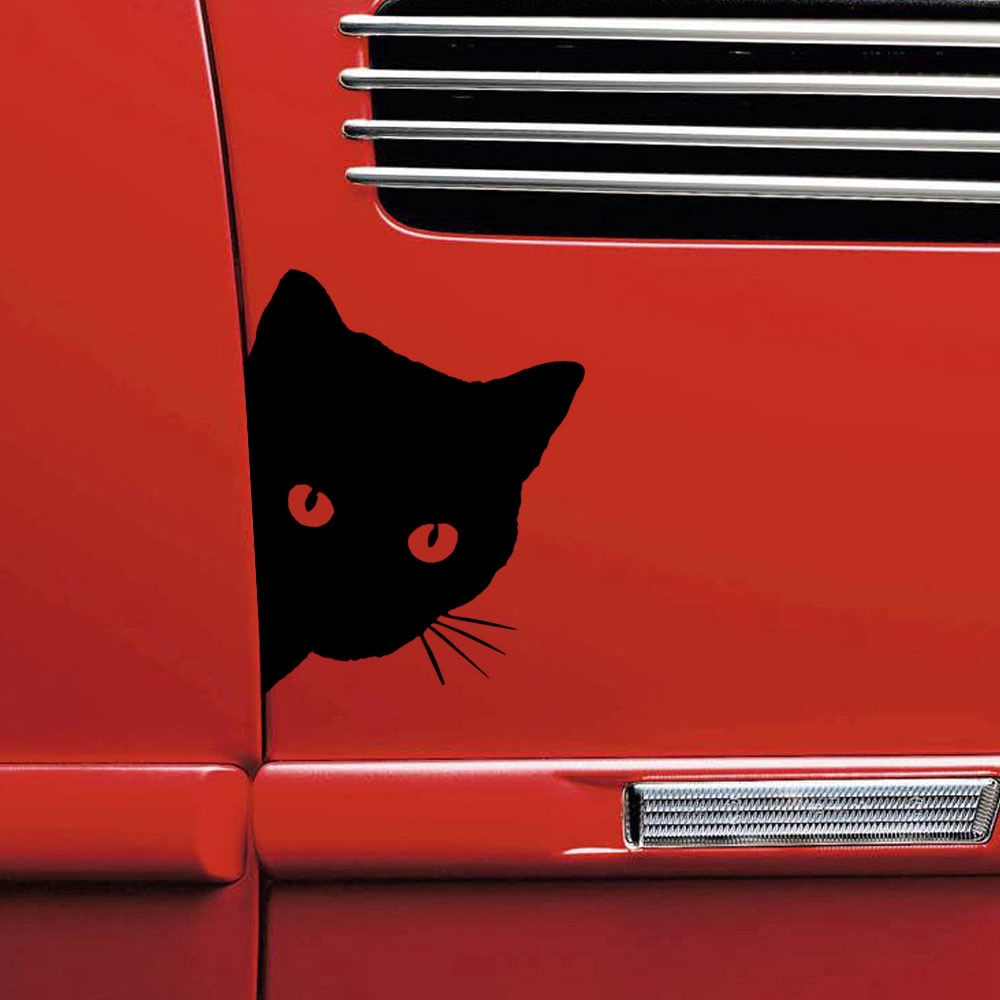 Stiker Motif Wajah Kucing Mengintip Untuk Dekorasi Jendela Mobil / Motor