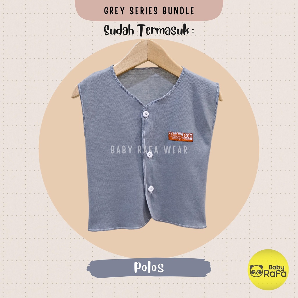 Serian Abu - 3 pcs Baju Bayi Kutung Baru Lahir 0 sd 3 Bulan Grey Series merk SNI Bolo - Bolo