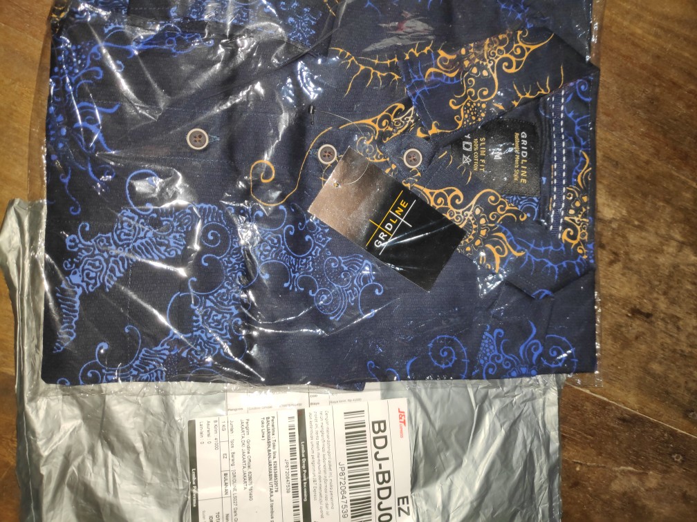 [gridline - Ls031 Navy Blue & Black Green] Kemeja Batik Slimfit Pria Katun Lengan Panjang