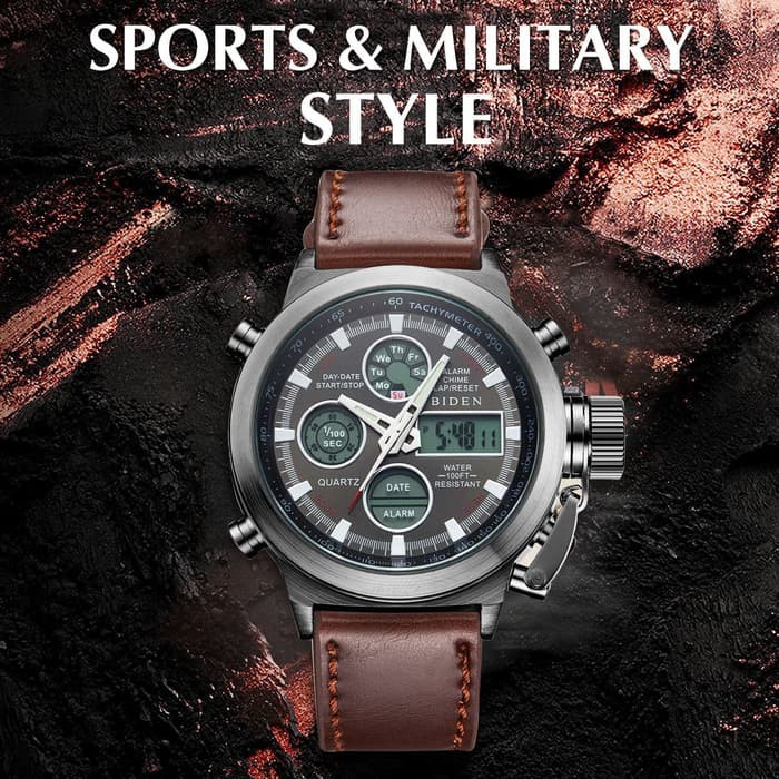 ORIGINAL Jam Tangan BIDEN Pria Army LED Kulit 0001