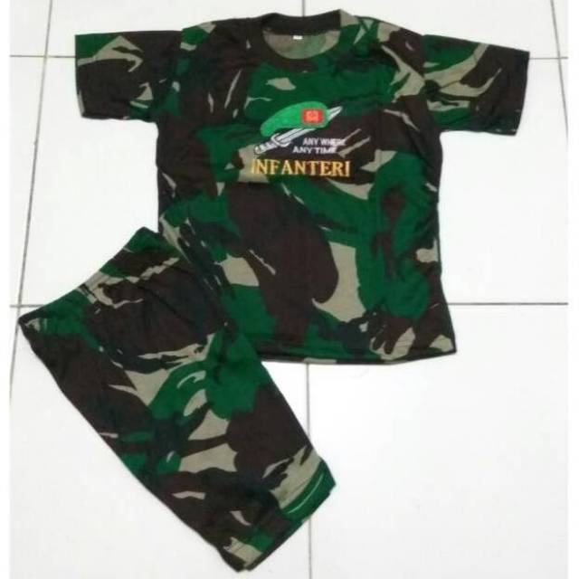 RPM Kaos Setelan Anak Lengan Pendek Loreng Doreng Army TNI  AD