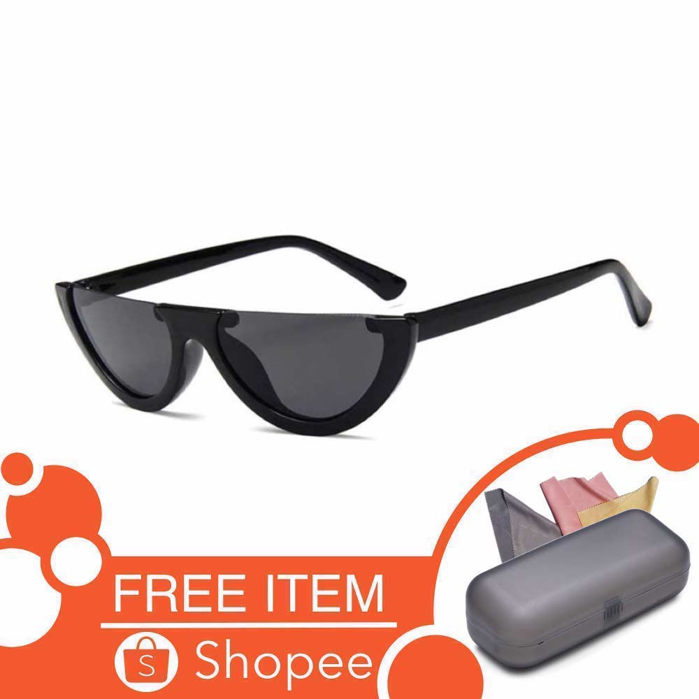 Anti UV Eye Cat Sunglasses [ Hitam Hitam ] Kacamata Pria &amp; Wanita - SH Free Kotak Kacamata