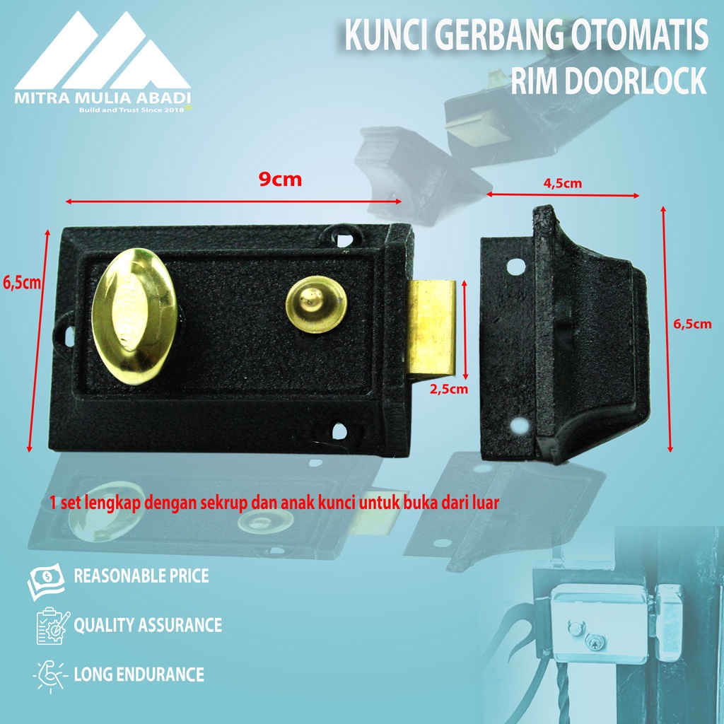 Kunci Pintu Otomatis FREDER 640 Antik Set Rim Night Latch grendel