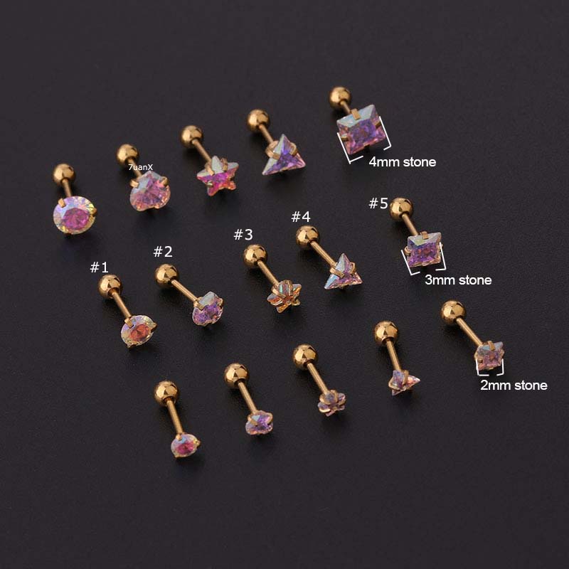 1 Piece Chic AB Zircon Earrings Stud Helix Rook Piercing 20Gauge Straight Barbell Piercing