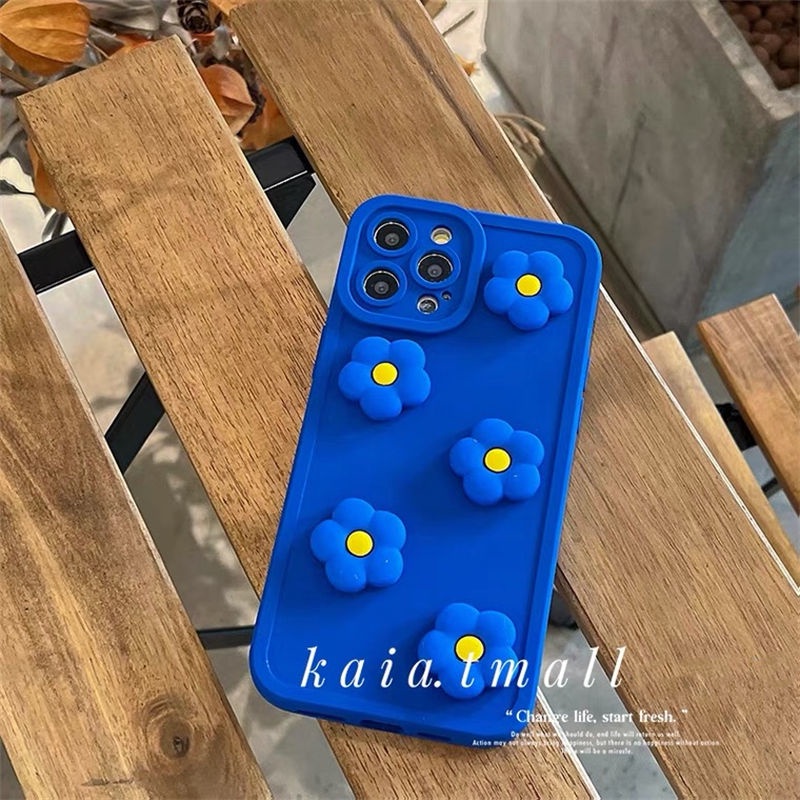 Case Motif Bunga Biru 3d Untuk IPhone