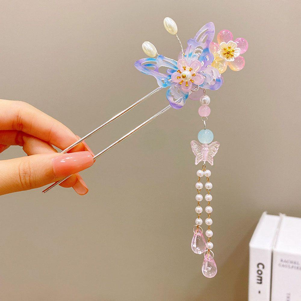 Augustina Tusuk Konde Bentuk U Desain Bunga / Kupu-Kupu Hias Mutiara Gaya Retro / Elegan Untuk Wanita