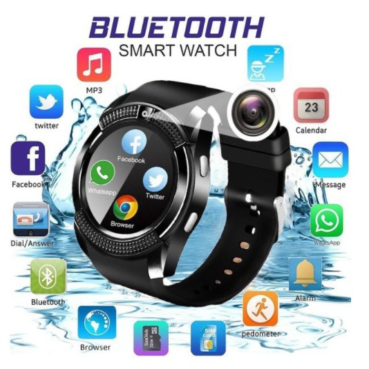 V8 Smartwatch Bluetooth Fitur GSM, Pedometer, Monitor Kesehatan Support SIM TF Card