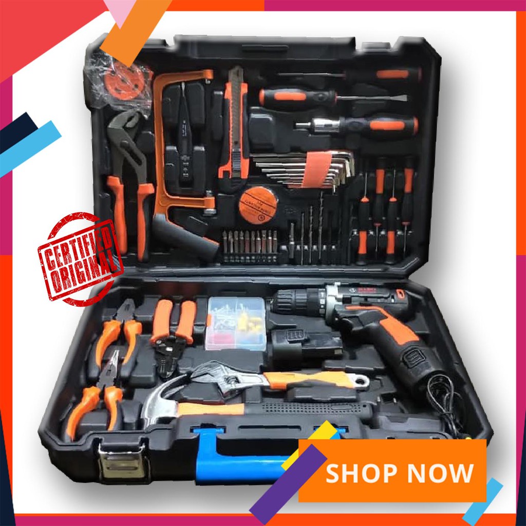 Jual paket toolkit toolkit set toolbox toolset bor cordless tool box