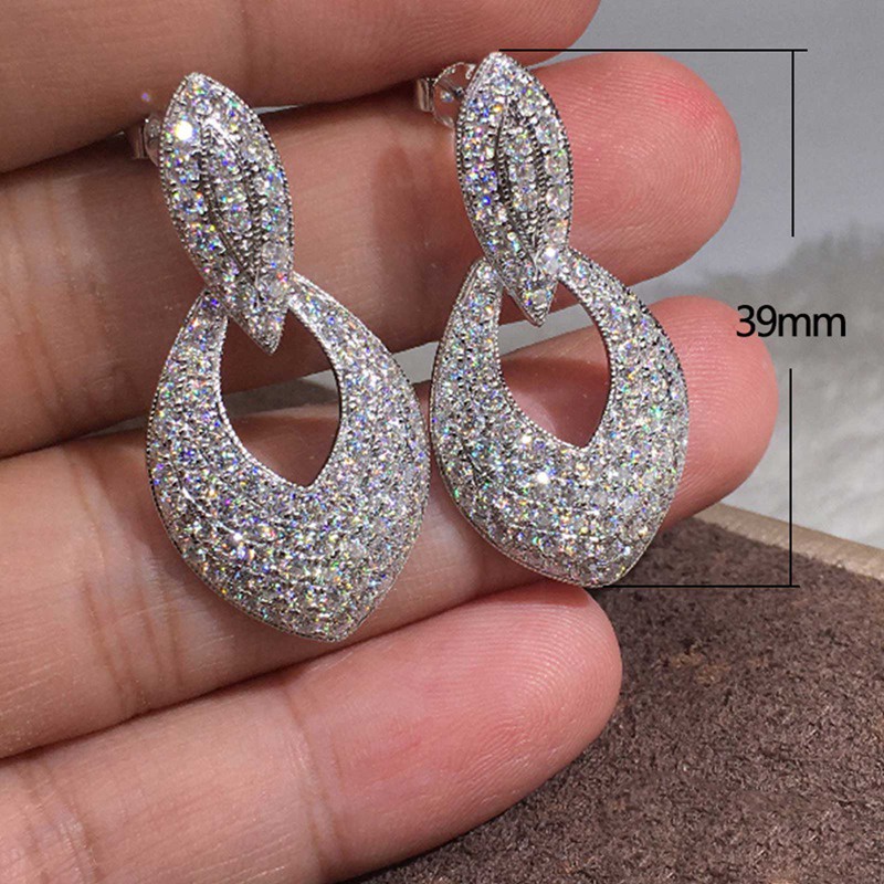 Full Cubic Zirconia Crystal Women Earrings Party Daily Wear Statement Dangle Earrings Graceful Lady's Jewelry