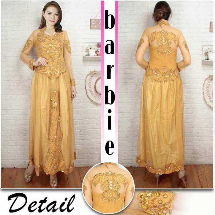 Maxi Dress Kebaya Ramashinta Tile + Payet - Putih, M