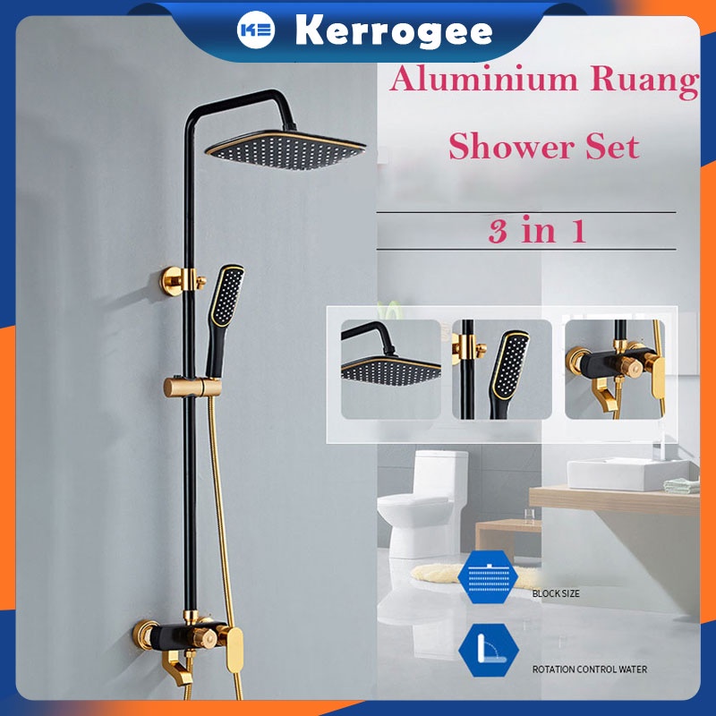 ⚡Garansi 3 Tahun⚡KERROGEE Shower Kamar Mandi 3 Dalam 1 Set Shower Dengan Faucet Sprayer Faucet Panas Dan Dingin Set Kamar Mandi Besi Tahan