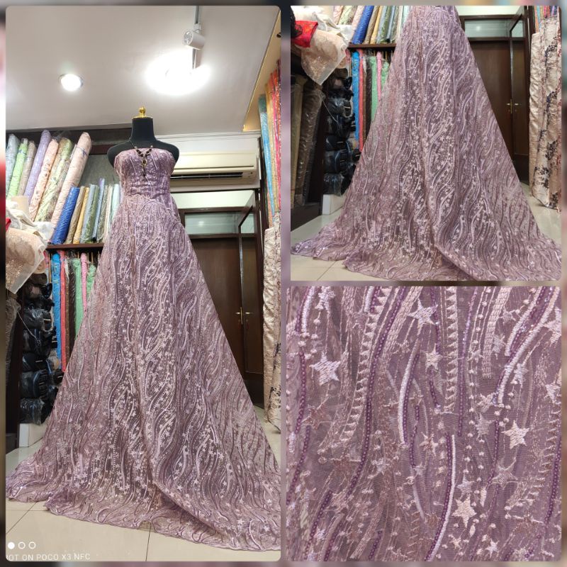 Kain Brokat Tile Motif Bintang Payet cantik.