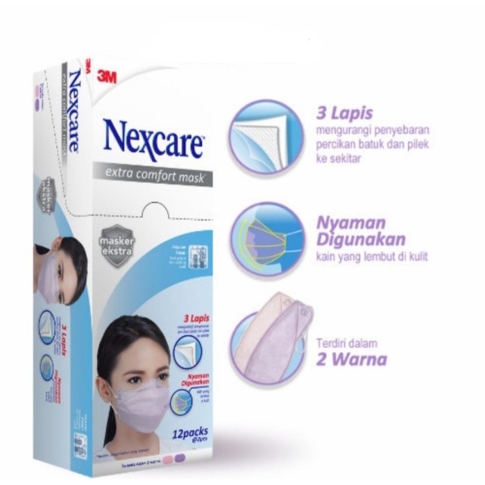 MASKER MEDIS 3M NEXCARE EXTRA COMFORT MASK 3 PLY ISI 2 WARNA POLOS