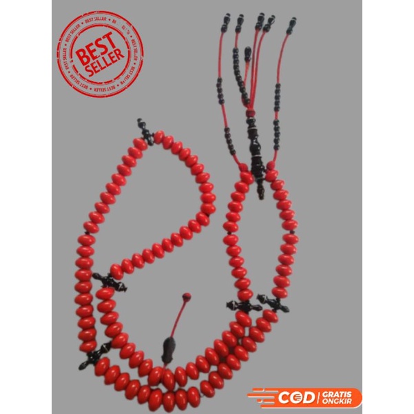 tasbih tijani marjan merah kepala yuser 10mm model pipih