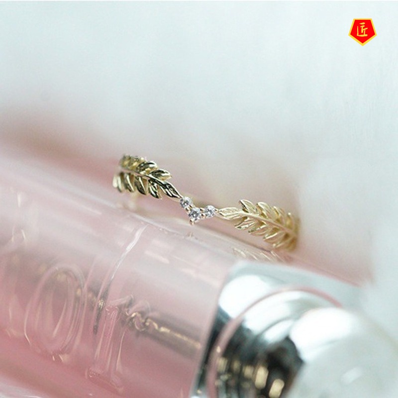 [Ready Stock]Creative Simple Gold Leaf Diamond Ring