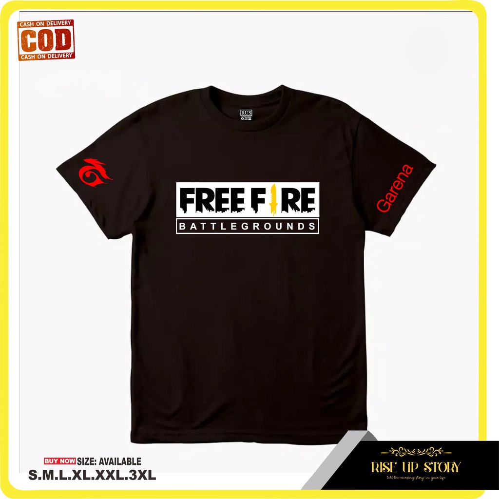 [RiseUp Story] T-SHIRT KAOS KATUN DISTRO MURAH PRIA WANITA BAJU GAMERS FF FREE-FIRE LOGO