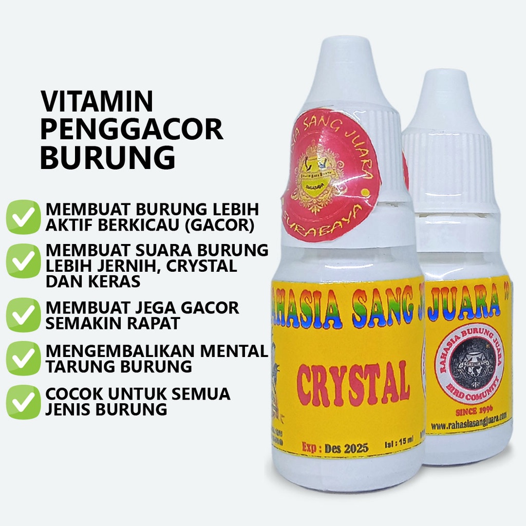 VITAMIN CRYSTAL | VITAMIN BURUNG LOVEBIRD MURAI KACER KENARI PLECI CUCAK IJO PERKUTUT BRANJANGAN