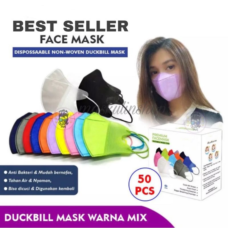 MASKER DUCKBILL FILTCARE EMBOS / DUCKBILL RAINBOW ( 1 pak isi 10pc ) warna campur