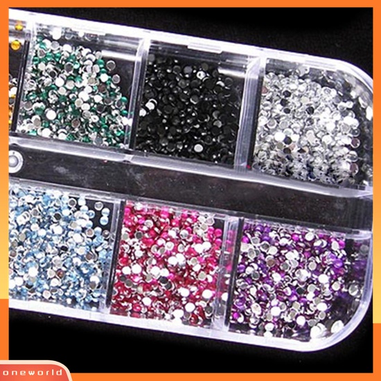 (ONWO) 1200pcs Stiker Kuku Akrilik Bling 2mm Warna Campur + Case