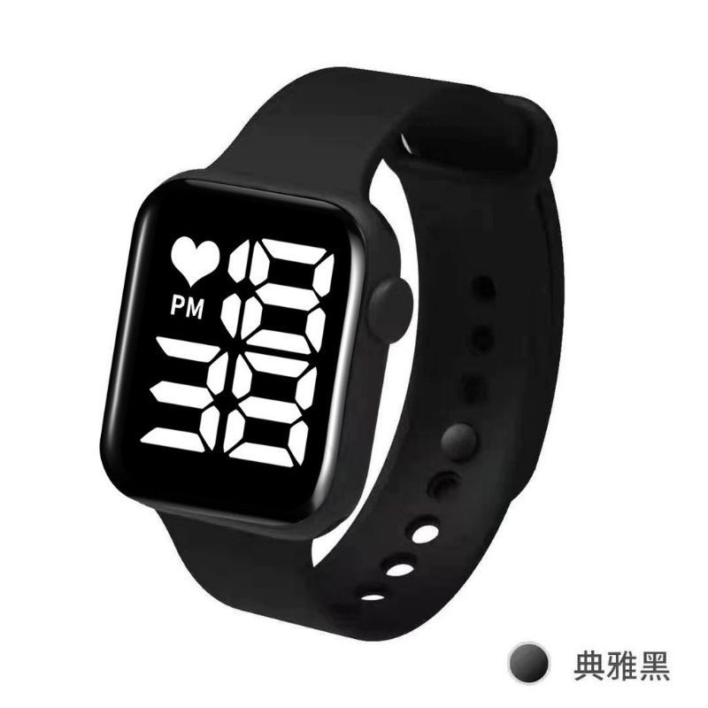 Jam Tangan Rubber Karet Wanita Perempuan Trendy Digital LED Jam Tanggal Tahun-Hitam