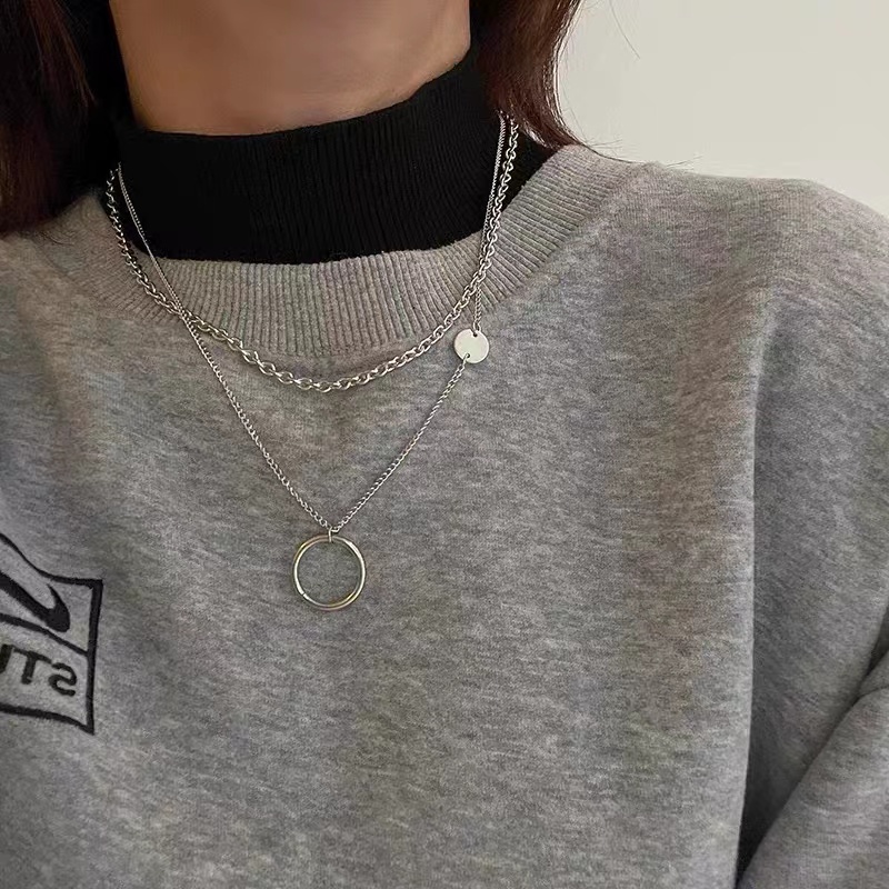 Kalung Rantai Model Double Layer Bahan Titanium Steel Untuk Sweater