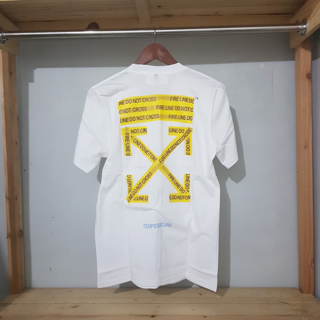 N1011 KAOS OFF WHITE FIRE LINE TAPE PREMIUM KAOS OFFWHITE TSHIRT OFF WHITE TSHIRT OFFWHITE