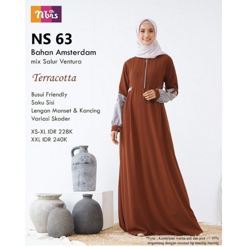 GAMIS MUSLIMAH DEWASA BY NIBRAS / NS 63 TERACOTTA / BAHAN AMSTERDAM MIX SALUR / ORIGINAL NIBRAS