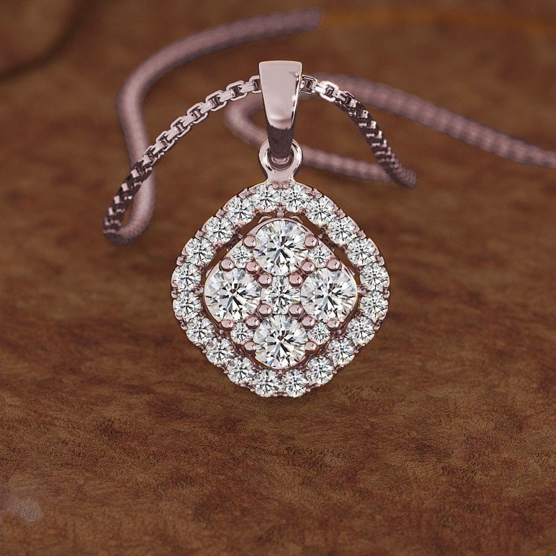 [Ready Stock]Fashion 18K Gold Plated Classic Square Full Diamond Pendant Necklace