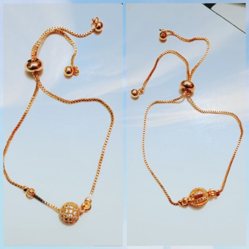 Gelang tangan xuping wanita berlapis emas dengan mata zircon model tarik ulur BTS 33.