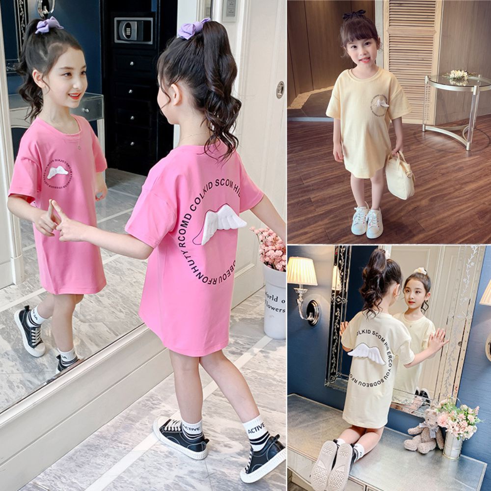 [PRINCESS KESLI] 1-8tahun Dress kaos angle sayap bidadari  pink yellow cotton Baju anak perempuan Pakaian anak cewek Dress Baju atasan perempuan anak perempuan