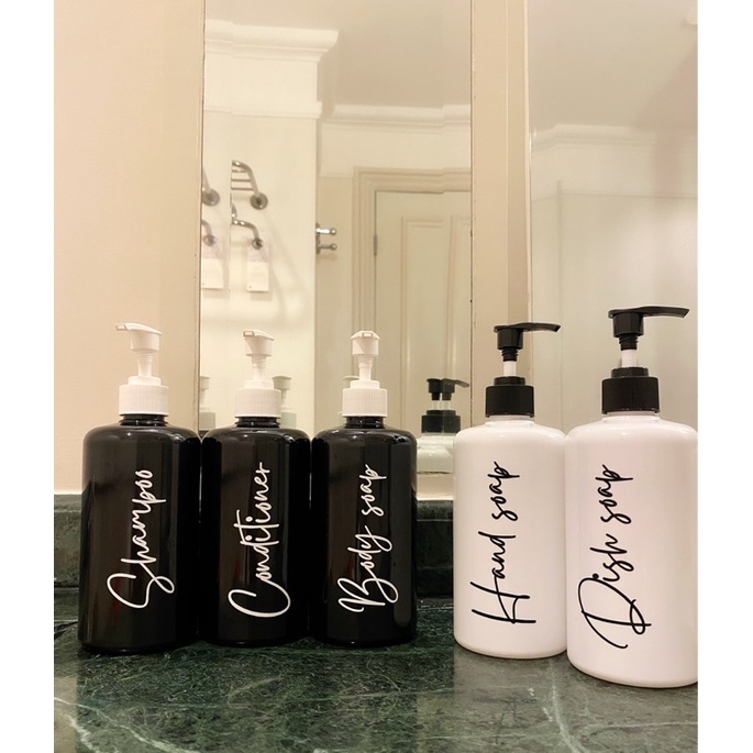 botol HITAM 500ml N28 white edition. aesthetic bottle minimalist refill organizer tempat sabun cair pump estetik