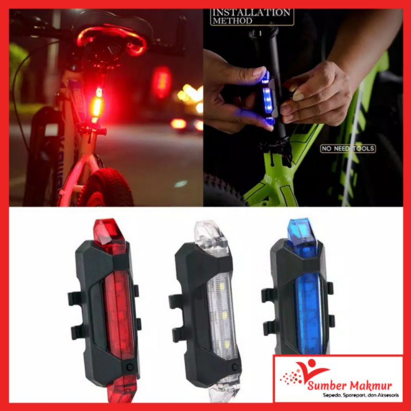 Lampu Sepeda Belakang LED USB Kelap-kelip Sepedah Gunung BMX Lipat Mini MTB Anak Warna-warni USB Charging Cas Casan