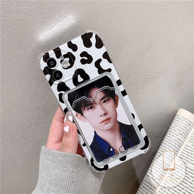 Case Dompet Kartu Bening Motif Leopard Untuk iPhone 6 6s 7 8 Plus 11 12 13 pro max X XR XS max SE 2020 14 pro max