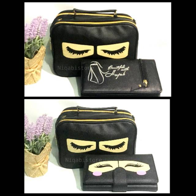 Tas selempang wanita muslimah motif alis plus dompet