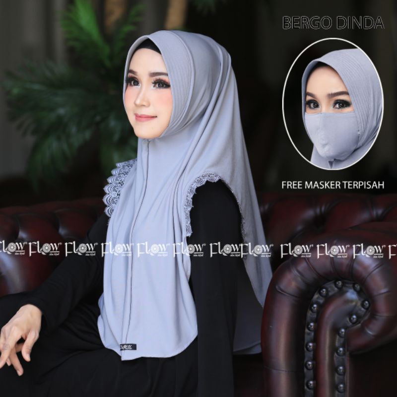 Jilbab Bergo Instan Simpel Dinda Free Masker Ori Flow-Light Grey