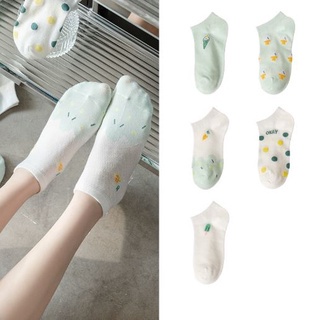 DF KK207 Kaos Kaki Wanita Pendek Ice Cream Sarung Kaki Unisex Semata Kaki Warna Hijau Motif Es Krim Ankle Socks Korean