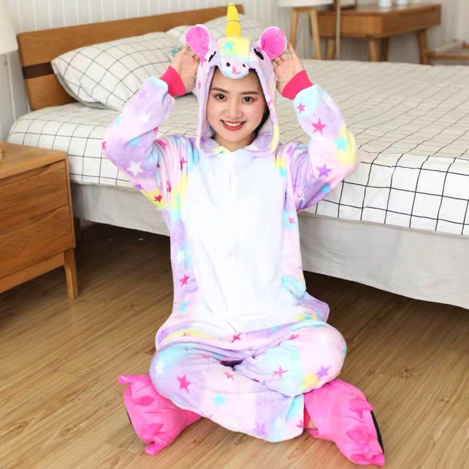 BONEKA KOSTUM ONESIE UNICORN GALAXY STARS PINK PIYAMA COSPLAY