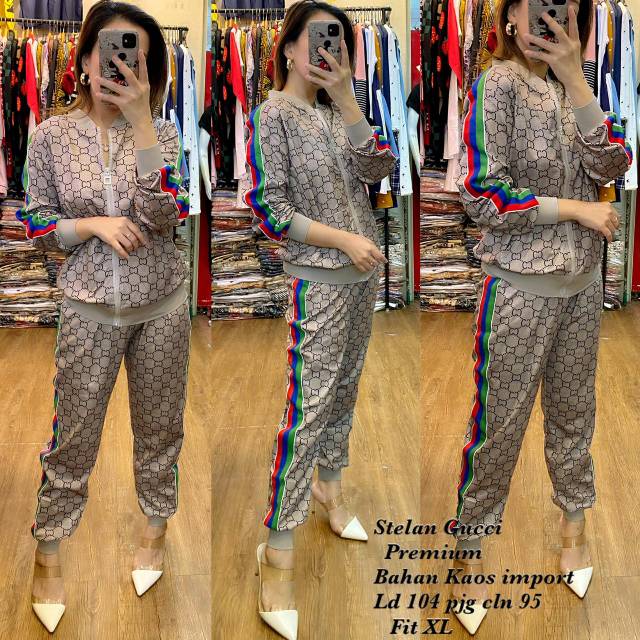 Stelan Gucci Premium Setelan Baju Celana Bahan Kaos Import set olahraga