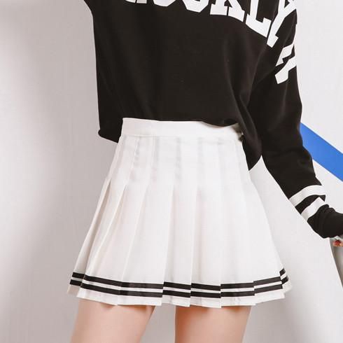 KOREAN HIGHT WAIST PLEATED MINI SKIRT STRIPE