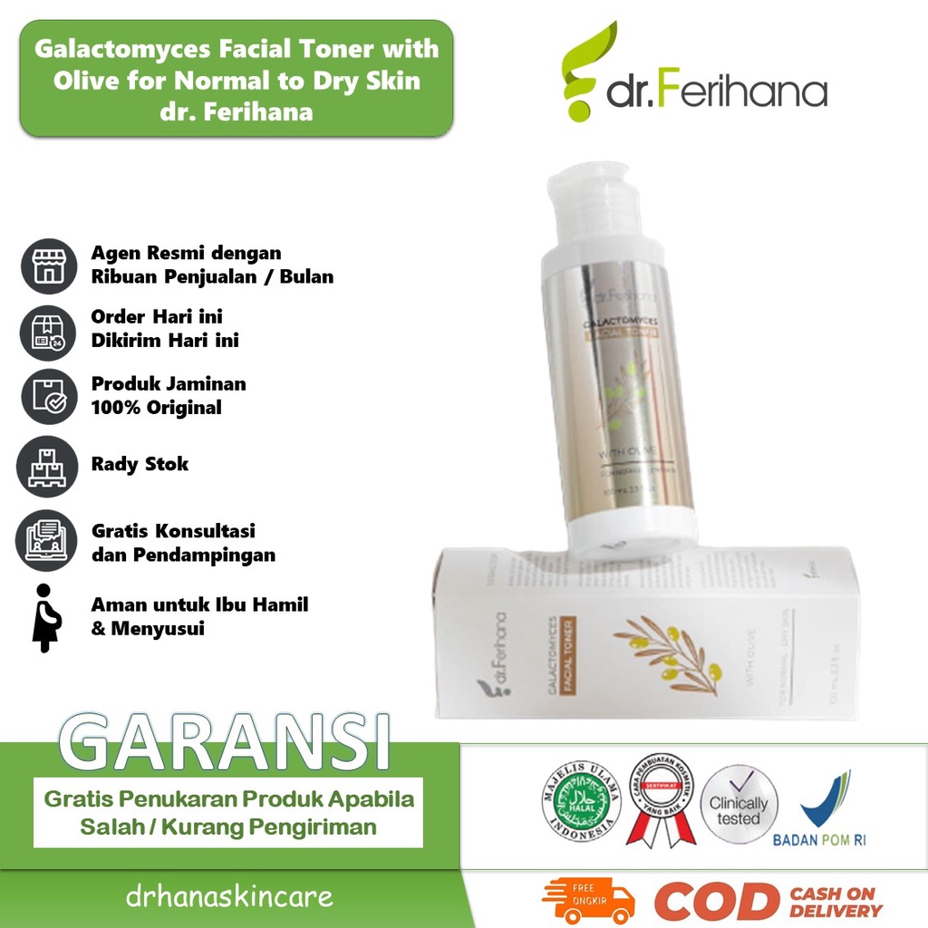 Galactomyces Toner With Olive For Normal To Dry Skin dr. Ferihana Cosmetics &amp; Skincare Merupakan Pembersih wajah sekaligus penyegar wajah Anti Aging